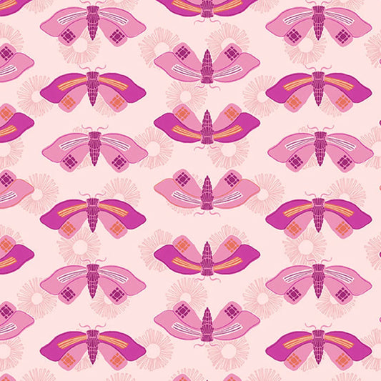 (2.5 yd) Andover/Makower UK Wandering 761-E Butterflies Pink