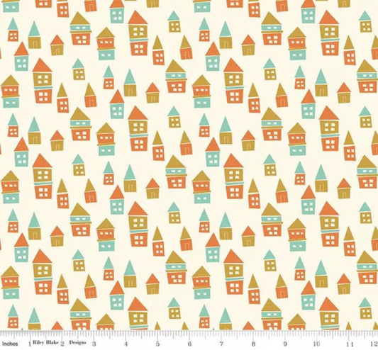 (5 yd) Riley Blake Bumble & Bear C12674 Cream Little Houses