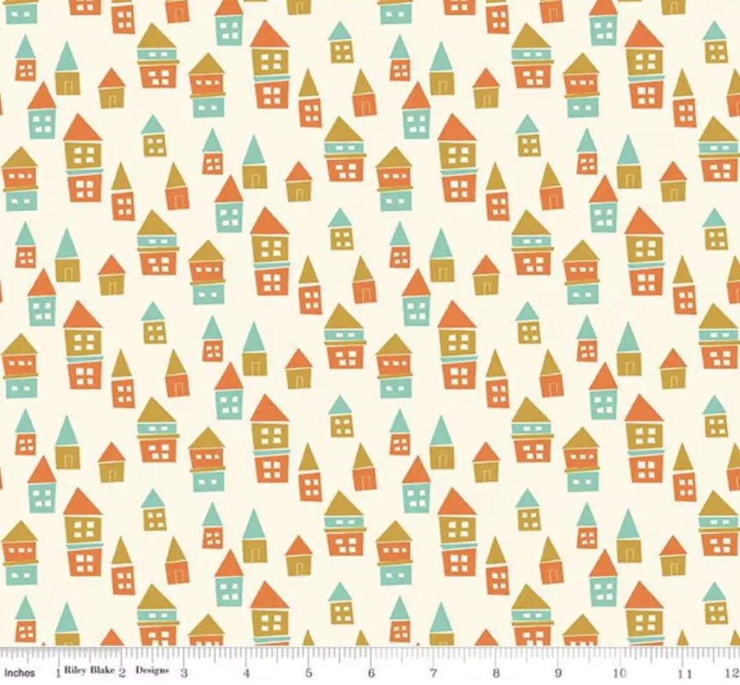 (4.5 yd) Riley Blake Bumble & Bear C12674 Cream Little Houses