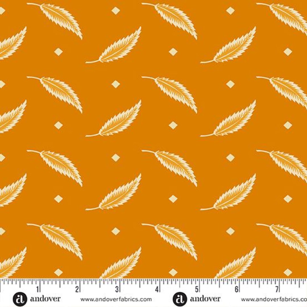 (2 yd) Andover/Makower UK Indigo Cheddar A-1140-O Tossed Leaves Cheddar