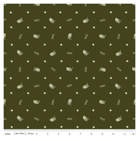 (2 yd) Riley Blake Letters From Home US Toss C15610 Green