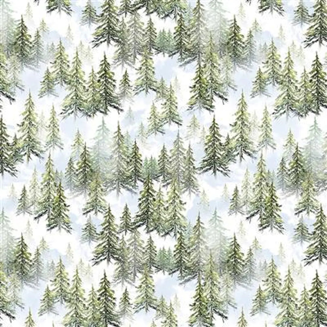 (5 yd) Clothworks Joyful Winter Light Forest Pines Y3814-112