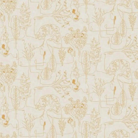(4.5 yd) Clothworks Delilah Pale Gold Treeline 3692-130