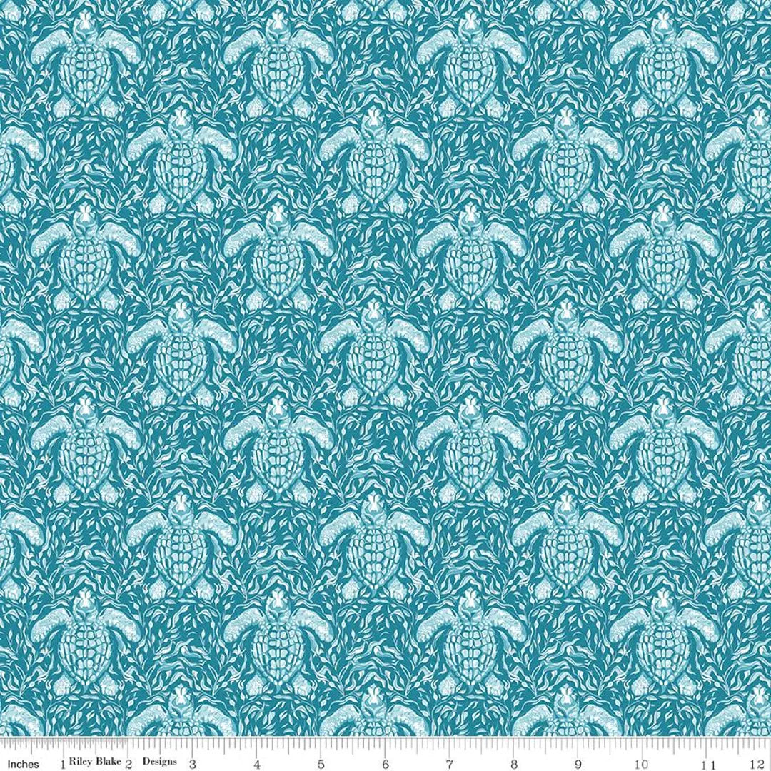 (1.5 yd) Riley Blake Reef Turtles C17271 Deep Water