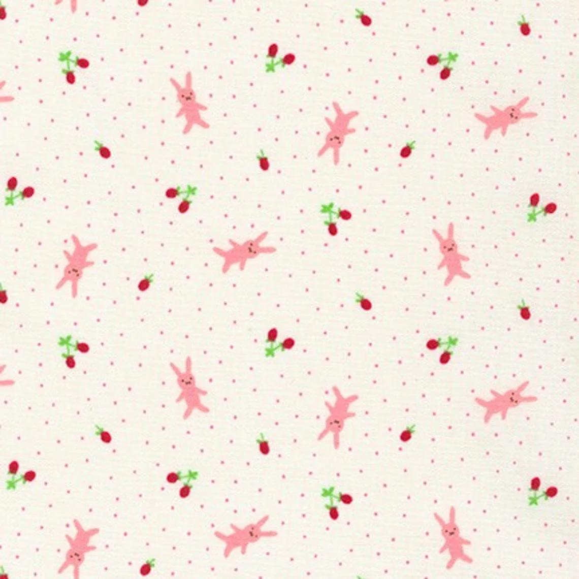 (4.5 yd) Robert Kaufman Handworks Home DH-11989L-A Strawberry Bunnies White