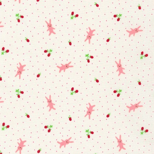 (4.5 yd) Robert Kaufman Handworks Home DH-11989L-A Strawberry Bunnies White