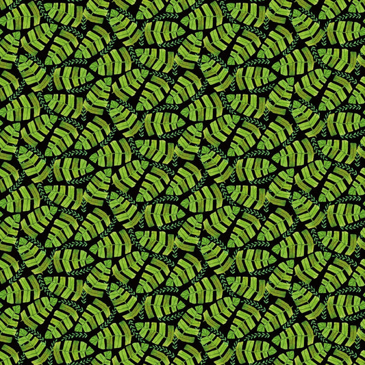 (6.5 yd) Benartex Safari Fun 16015-12 Jungle Leaves Black