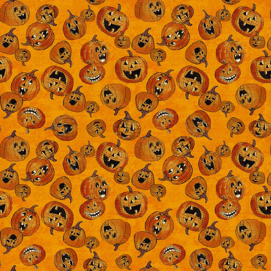 (4 yd) Clothworks All Hallow's Eve Y3820-36 Orange Jacko