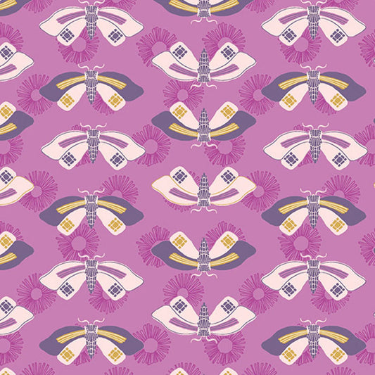 (1.5 yd) Andover/Makower UK Wandering 761-P Butterflies Plum