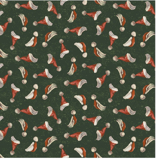 (5.5 yd) Clothworks Better Not Pout Forest Santa Hats 3786-113