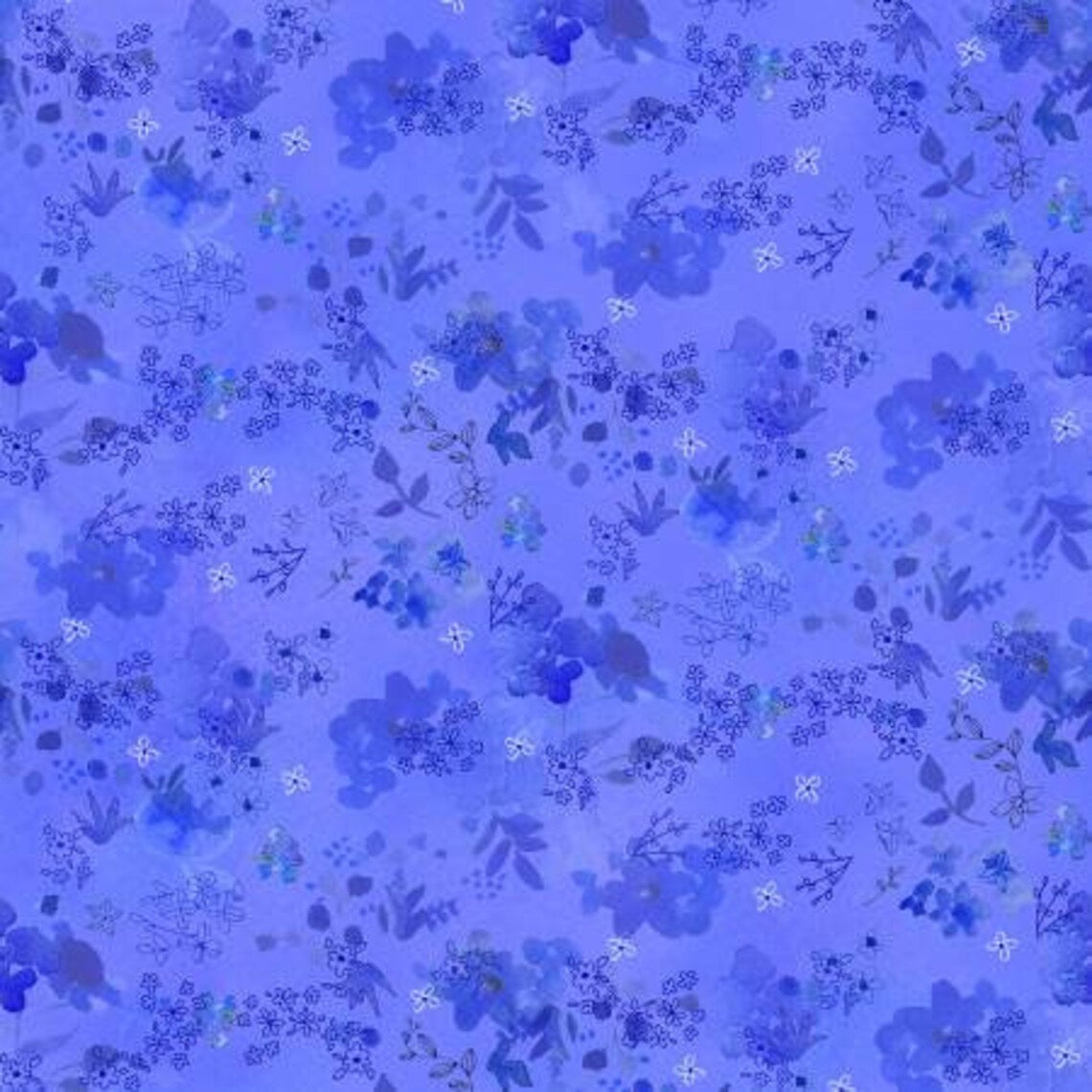 Clothworks "Blue Meadow" (Teal/Blue) Half-yard Bundle - 10 Fabrics, 5 Total Yards