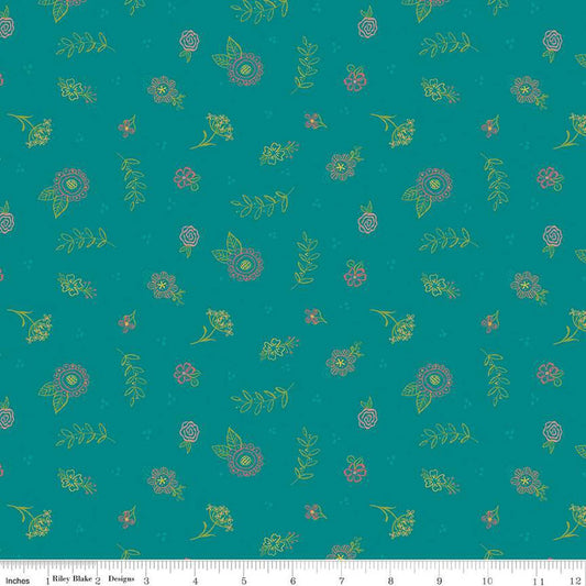 (4.5 yd) Riley Blake Market Street Teal C14126 Embroidery