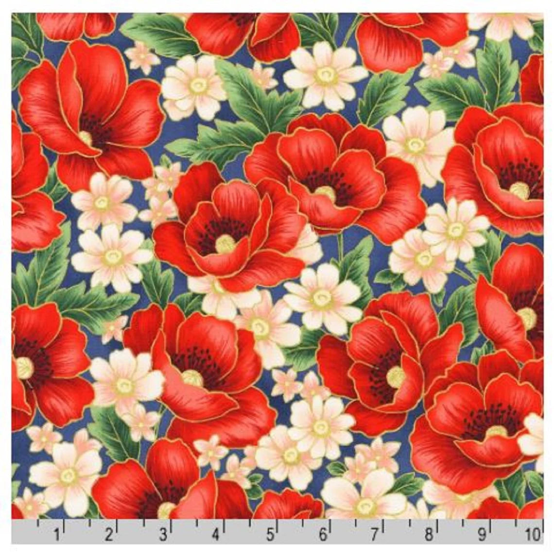 (1.5 yd) Robert Kaufman Poppy Hill SRKM-21856-473 Bouquet (Metallic Accents)