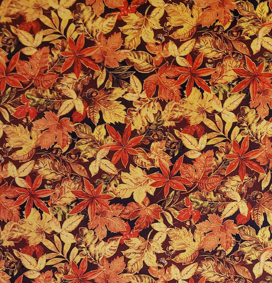 (5 yd) Oasis Fabrics Fall Classic OA597332 Leaves Brown