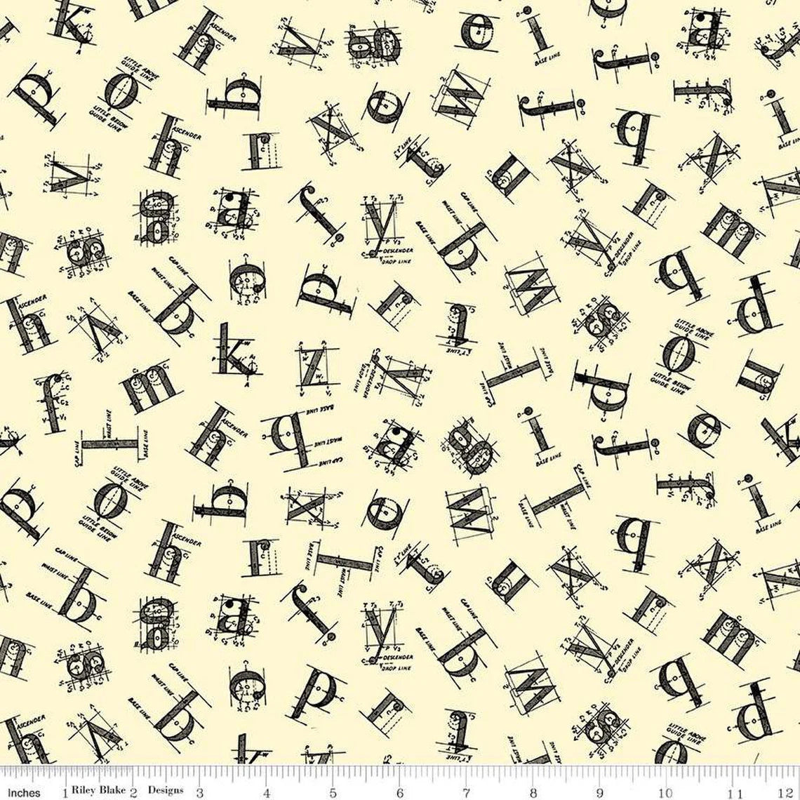 (5 yd) Riley Blake Old School Parchment Tossed Letters 14960