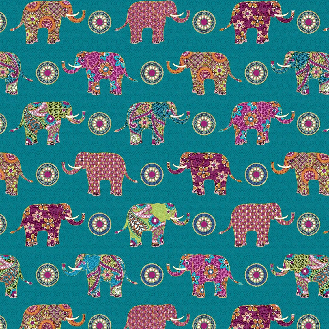(3.5 yd) Benartex Return To Hope Elephant Wonder Teal 13313M-84 (Metallic)