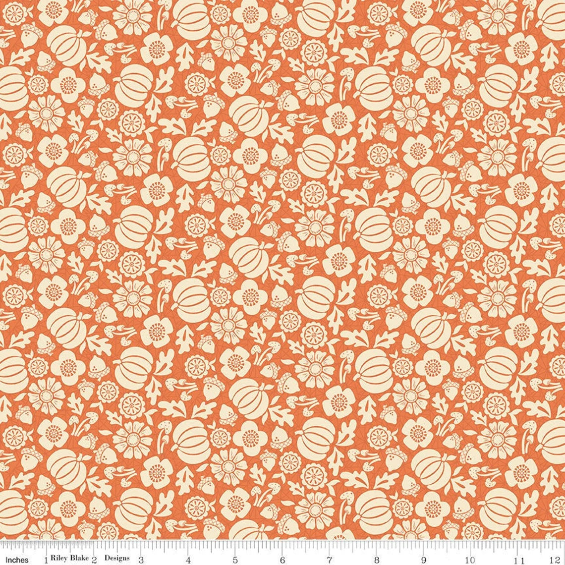 (4.5 yd) Riley Blake Autumn Afternoon 14871 Orange Pumpkins
