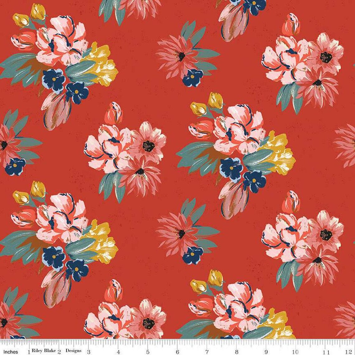 (2 yd) Riley Blake Wild Rose C14041 Red Floral