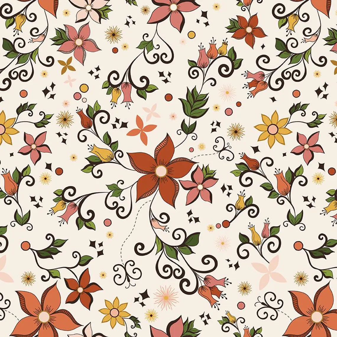 (5 yd) Riley Blake Curated Blooms Cream C15340 Main Floral