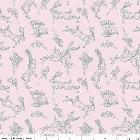 (5 yd) Riley Blake Sweet Spring CD15803 Pink Love These Hares