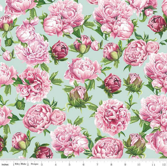 (4.5 yd) Riley Blake Hester & Cook Peony Mint C13929