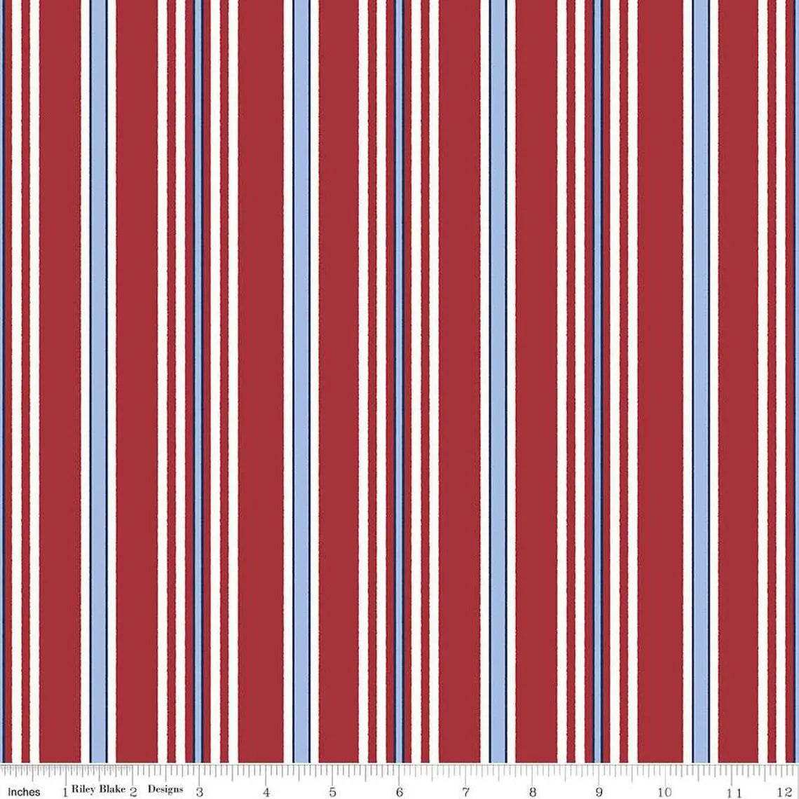 (1.5 yd) Riley Blake Yacht Club C15925 Red Stripe