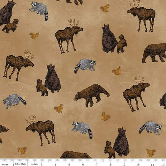 (1.5 yd) Riley Blake Pine Grove C15931 Tan Animal Toss