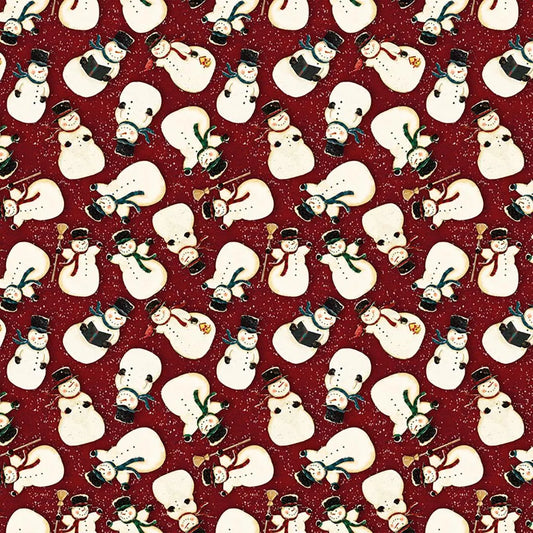 (1.5 yd) Clothworks Snovalley Snowman Toss Dark Red Y3870-83