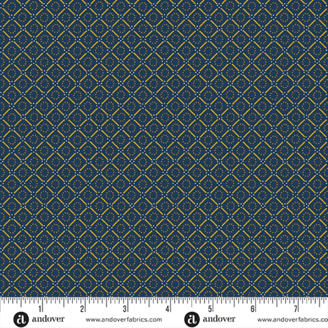 (1.5 yd) Andover/Makower UK Indigo Cheddar II 1145-B Circle In Diamond Indigo