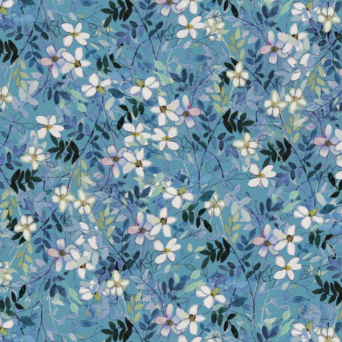 Clothworks "Blue Meadow" (Teal/Blue) Half-yard Bundle - 10 Fabrics, 5 Total Yards