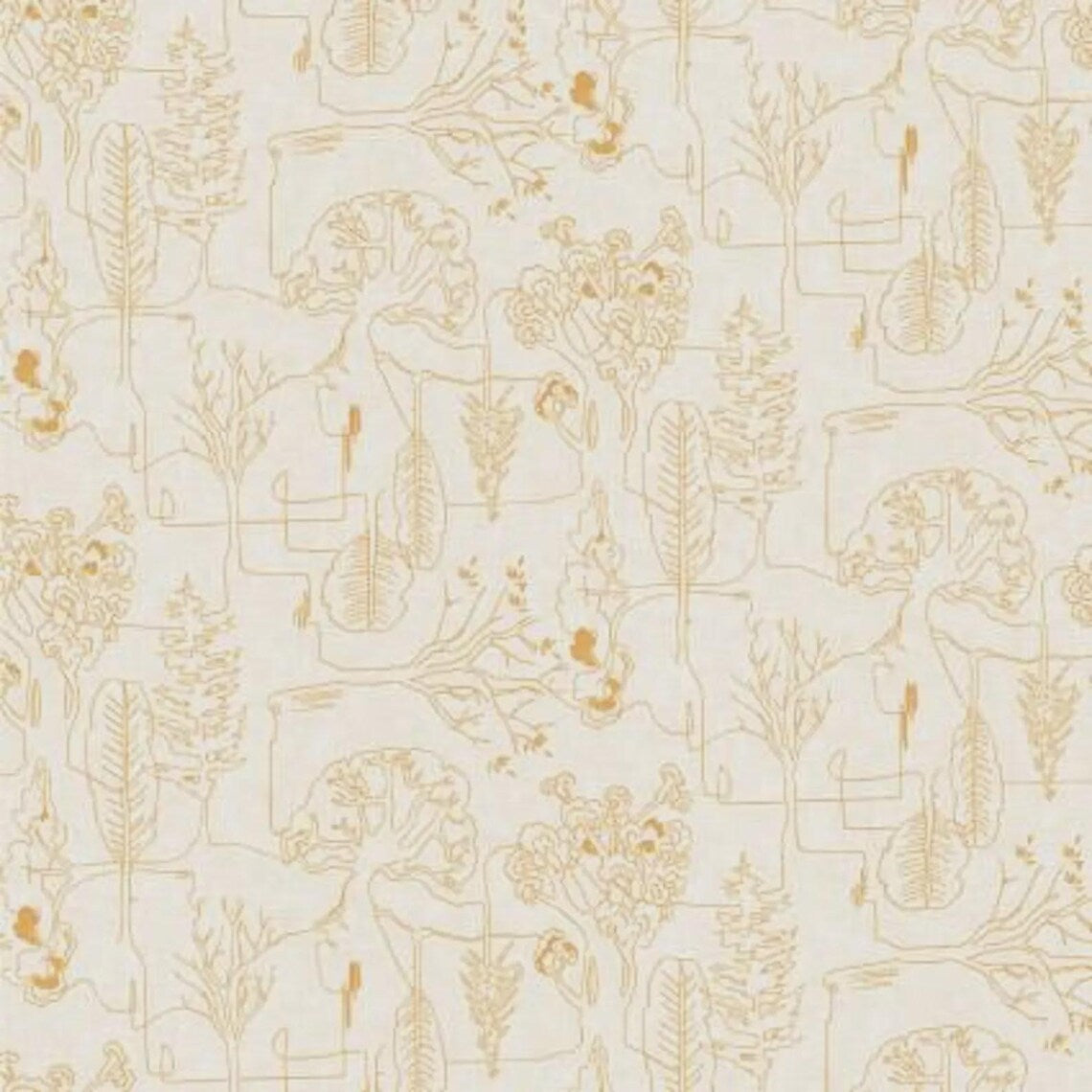 (5 yd) Clothworks Delilah 3692-130 Pale Gold Treeline