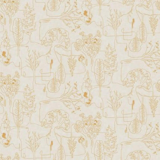(5 yd) Clothworks Delilah 3692-130 Pale Gold Treeline