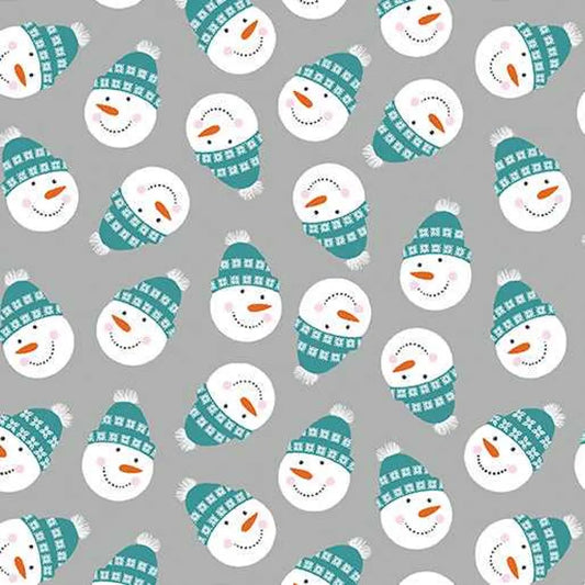 (2 yd) Benartex Nordic Cabin Snowman Frolic Gray 13419P-13 (Pearlescent Accents)