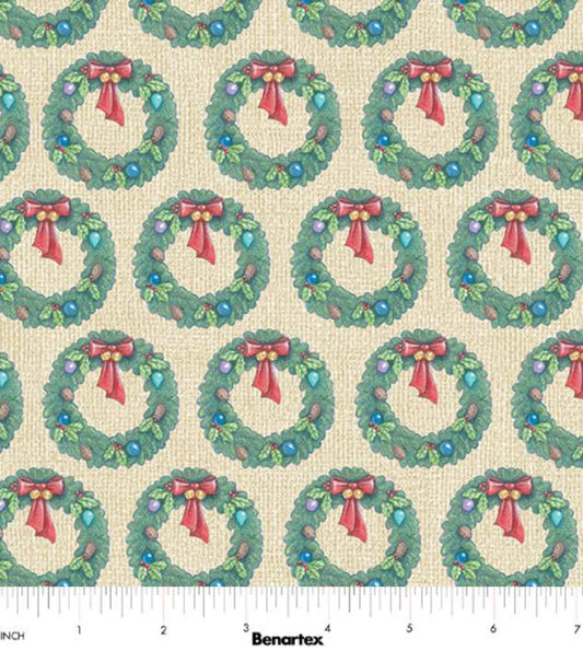 (4 yd) Benartex The Night Before Christmas Wreath Cream 16033-7