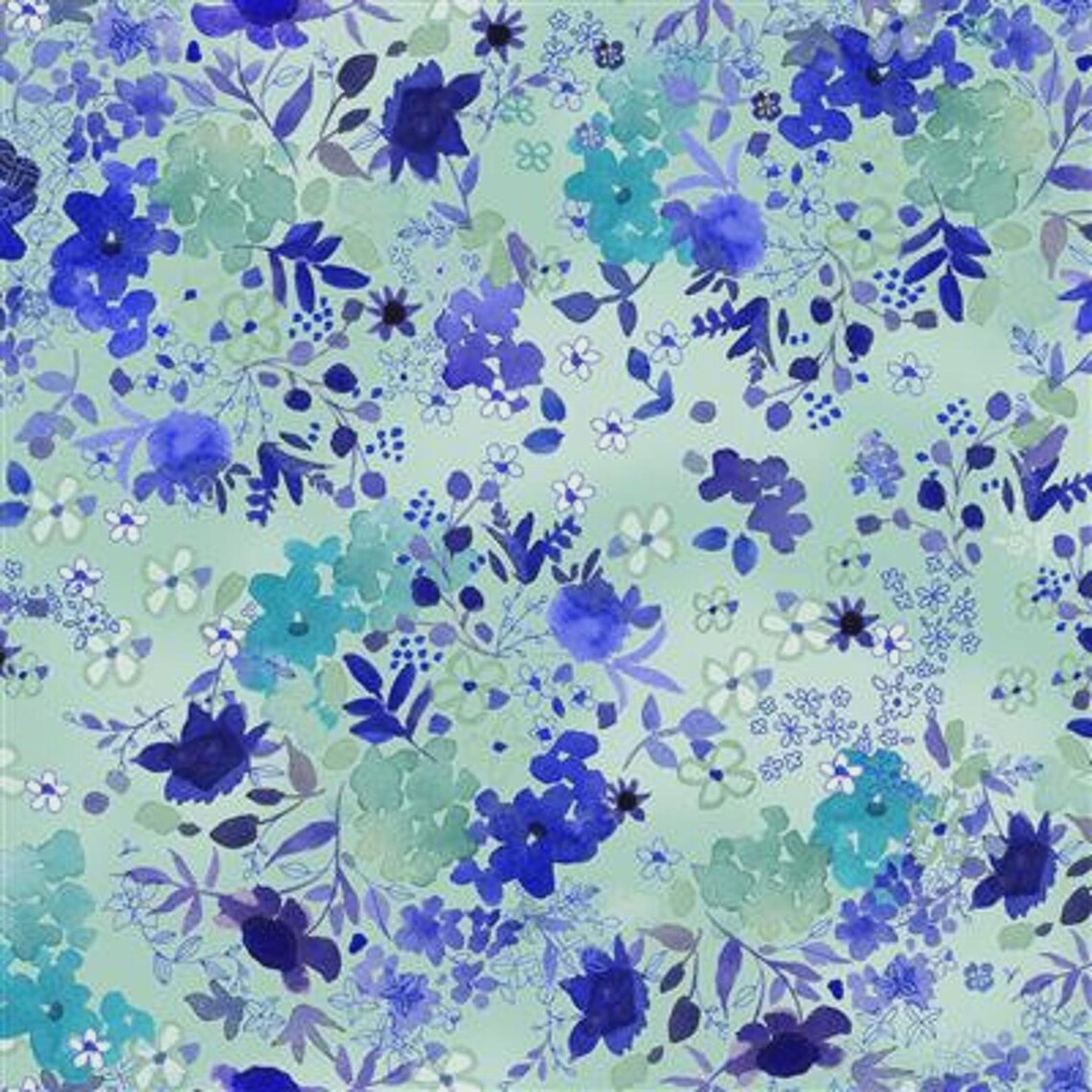 Clothworks "Blue Meadow" (Teal/Blue) Half-yard Bundle - 10 Fabrics, 5 Total Yards