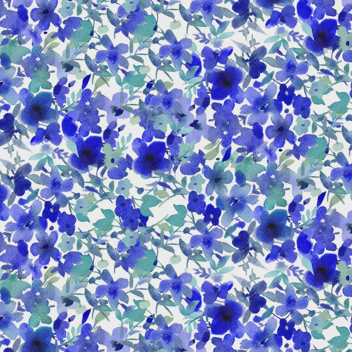 Clothworks "Blue Meadow" (Teal/Blue) Half-yard Bundle - 10 Fabrics, 5 Total Yards