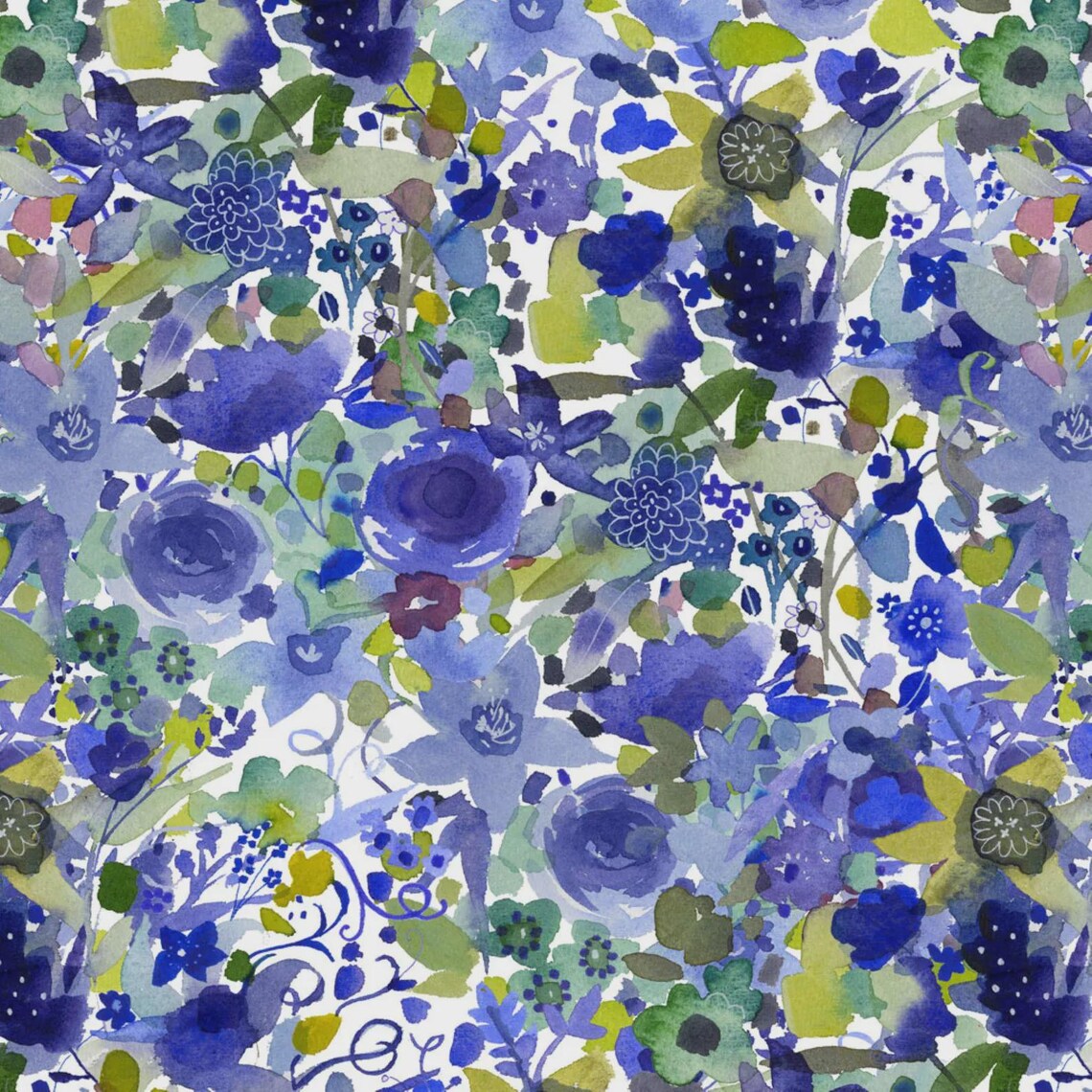 Clothworks "Blue Meadow" (Green/Blue) Half-yard Bundle - 10 Fabrics, 5 Total Yards
