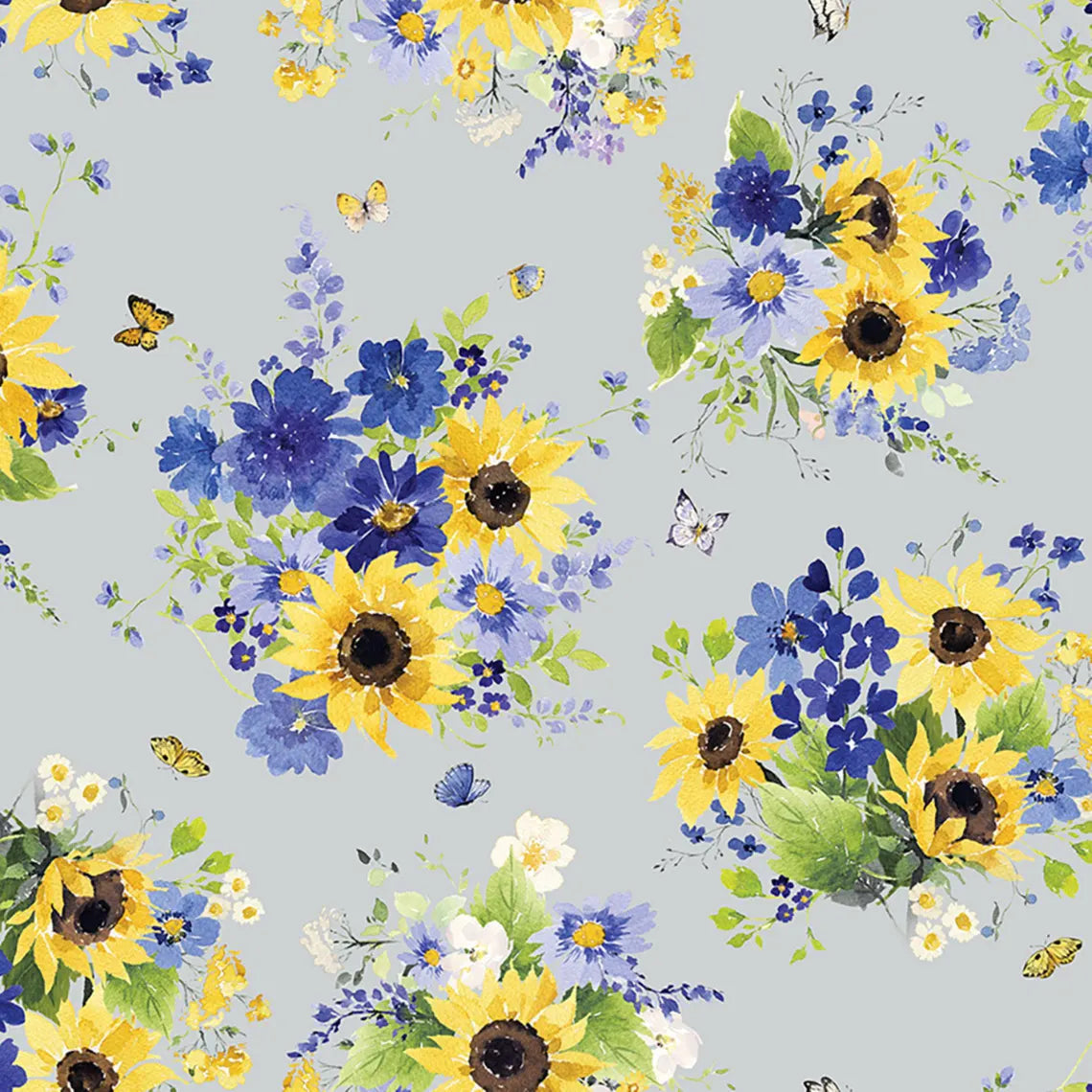 (4.5 yd) Clothworks Sunflower Bouquets Y3908-116 Mist Gray