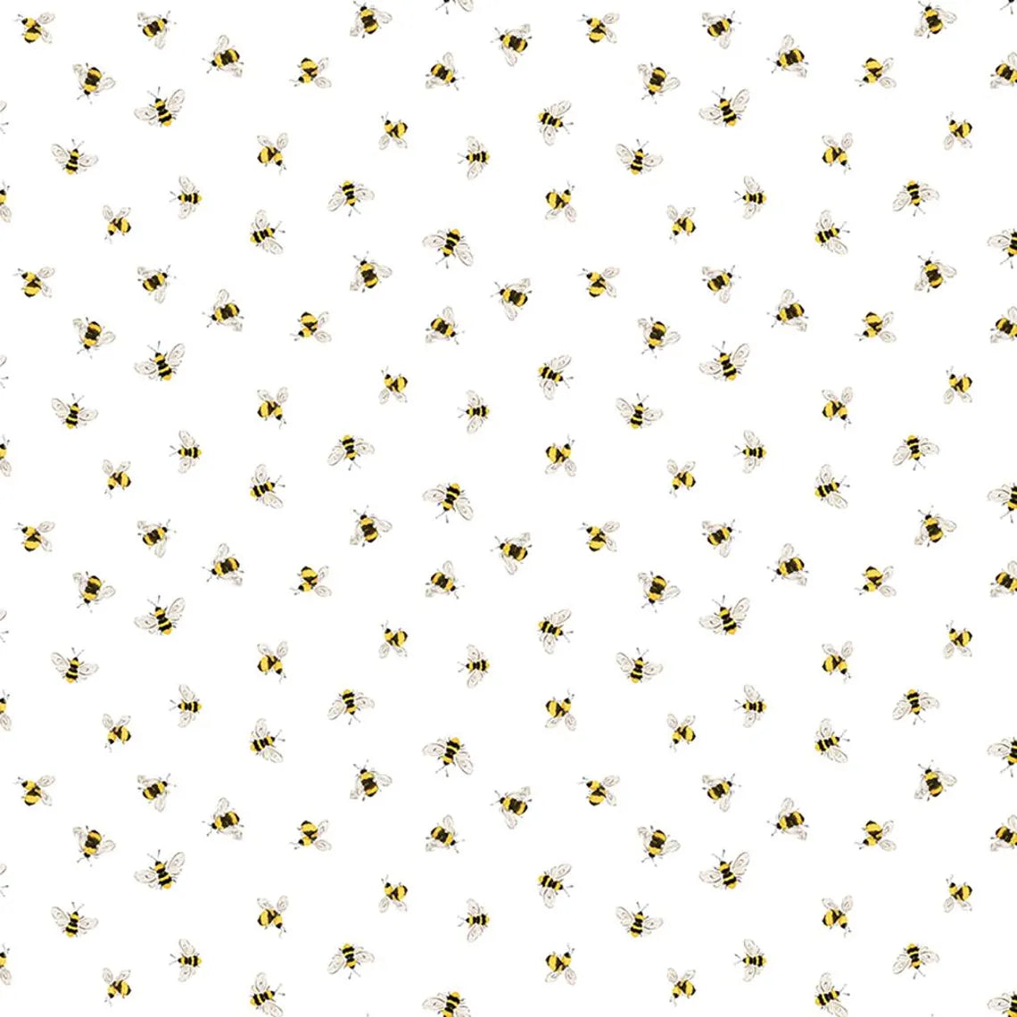 (4.5 yd) Clothworks Sunflower Bouquet White Bees Y3912-1