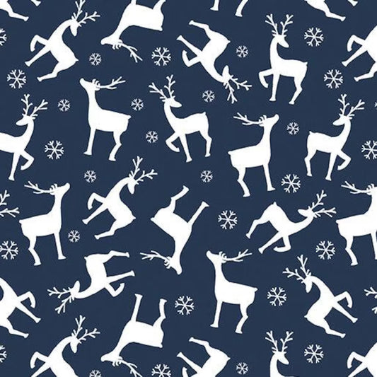 (1.5 yd) Benartex Nordic Cabin Deer Navy 13418P-57