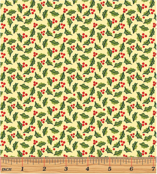 (5 yd) Benartex Merry & Bright Jolly Holly Butter 06658-03