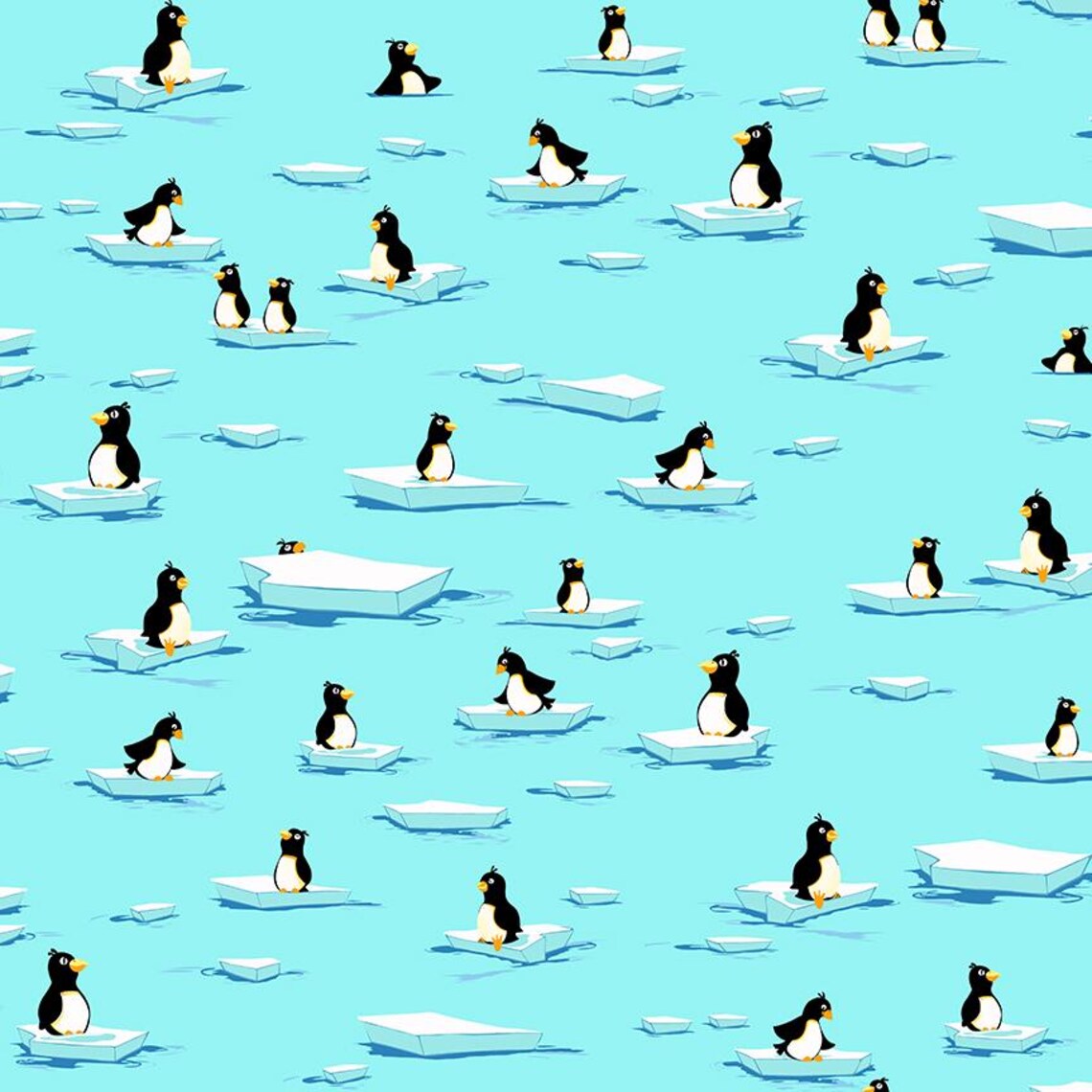(5 yd) Clothworks Susybee Burr The Polar Bear Light Aqua Penguins SB 20398-925
