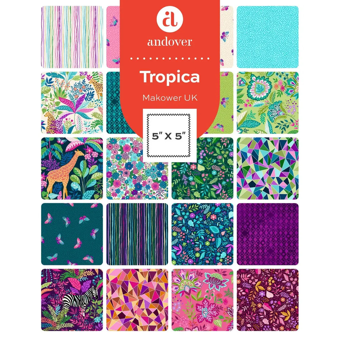 Charm Pack 5x5 Squares - Andover Tropica - 40 5" Squares