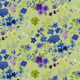 Clothworks "Blue Meadow" (Green/Blue) Half-yard Bundle - 10 Fabrics, 5 Total Yards