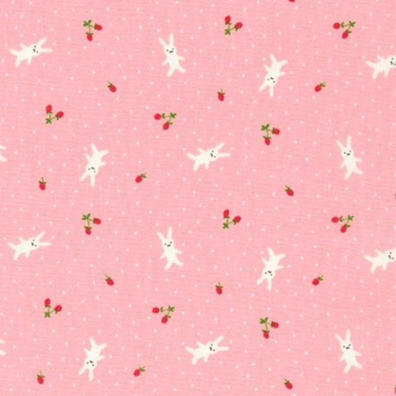 (3 yd) Robert Kaufman Handworks Home DH-11989L-B Strawberry Bunnies Pink