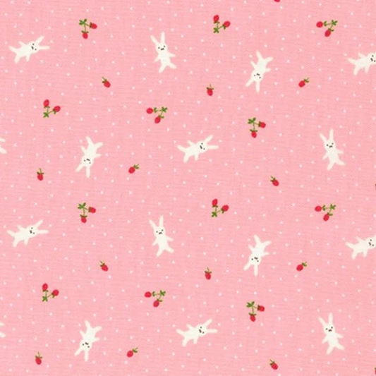 (3 yd) Robert Kaufman Handworks Home DH-11989L-B Strawberry Bunnies Pink