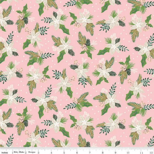 (3 yd) Riley Blake Christmas Village 12241 Pink Winter Blooms