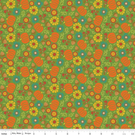 (4.5 yd) Riley Blake Autumn Afternoon 14871 Green Pumpkins