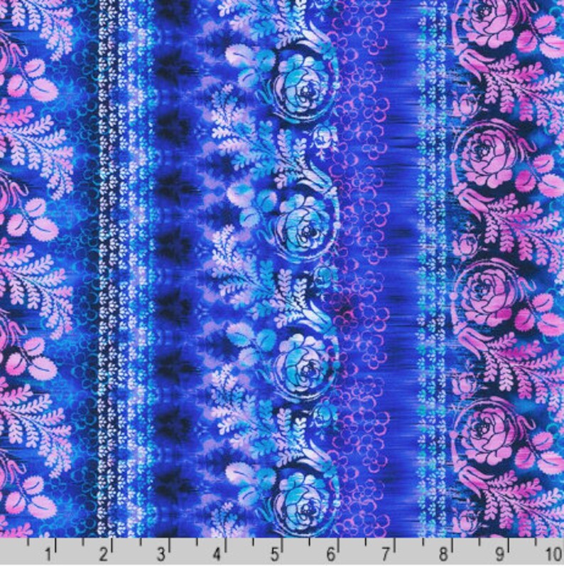 (5 yd) Robert Kaufman Wishwell Bloomburst Cobalt WELD-21299-72 Line Flower