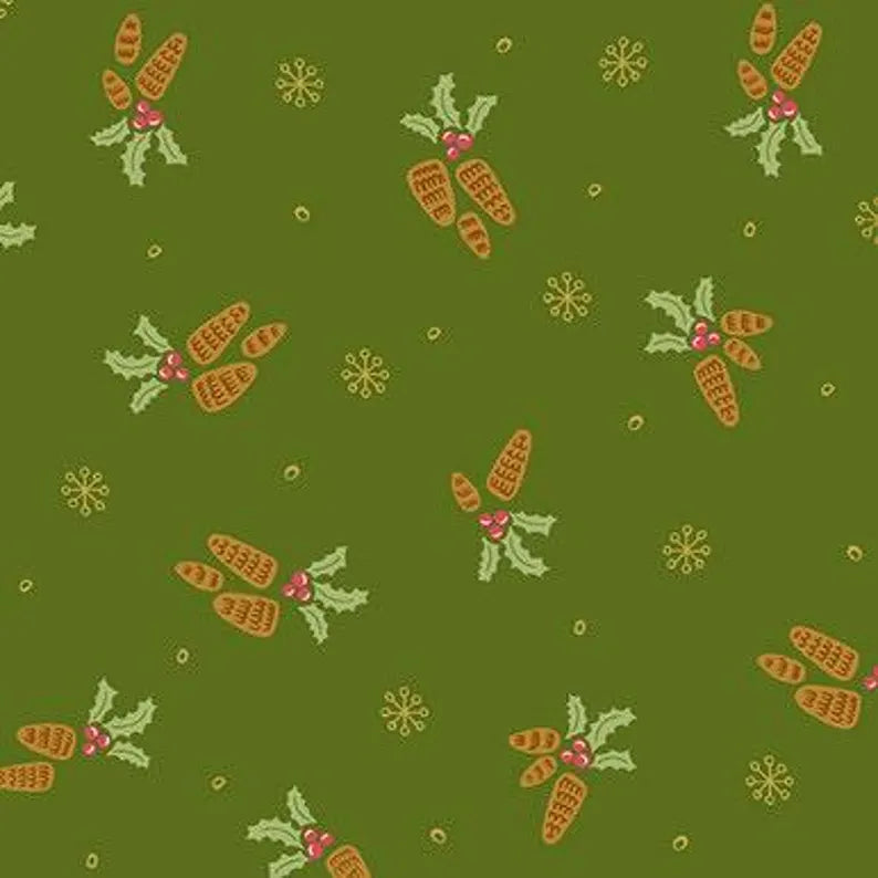 (3.5 yd) Andover/Makower UK Bird Humbug 174-MG Green Holly/Pinecone